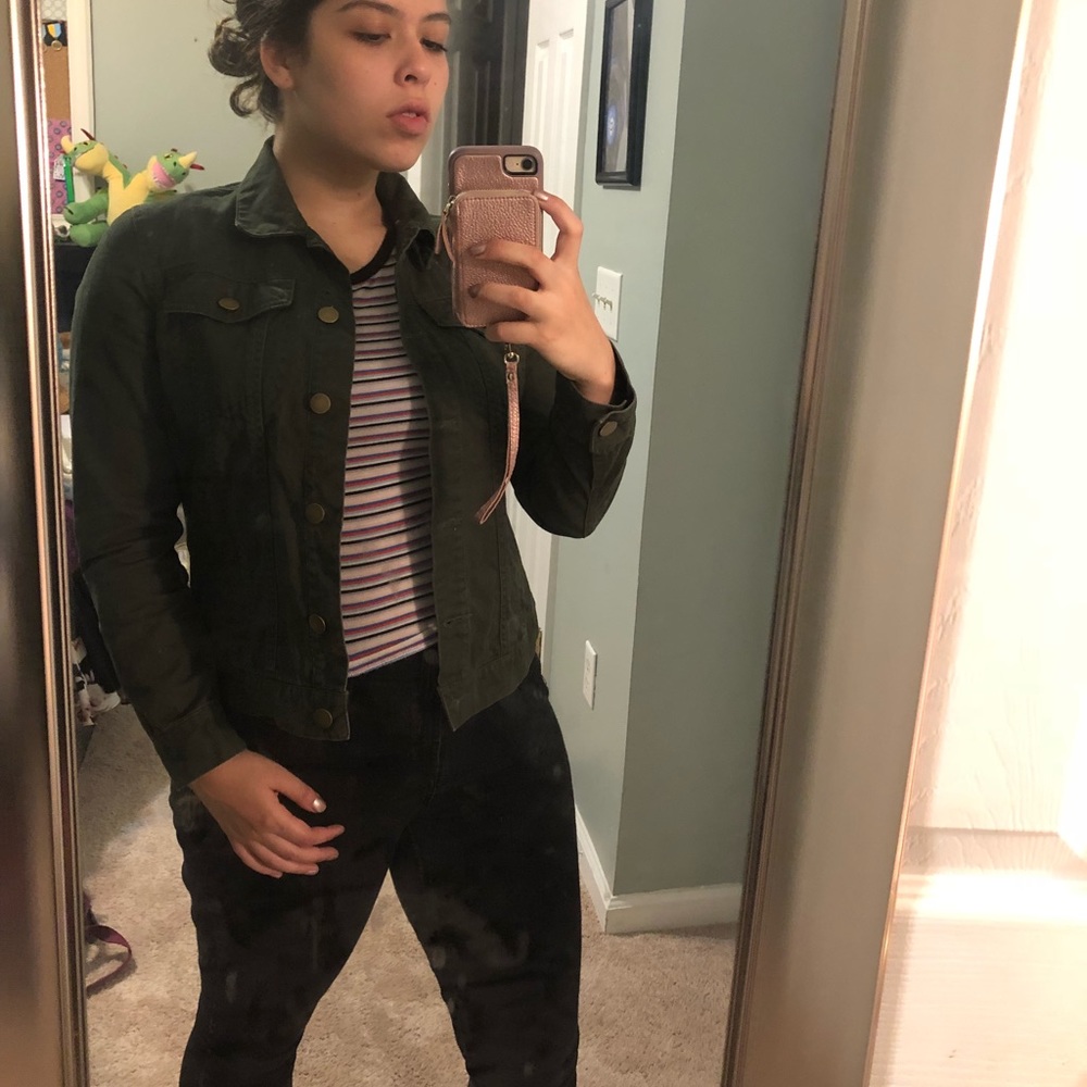 Army green denim jacket